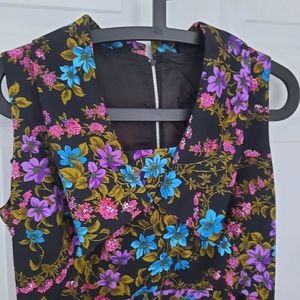 1960s Vintage NuMode black floral evening dress